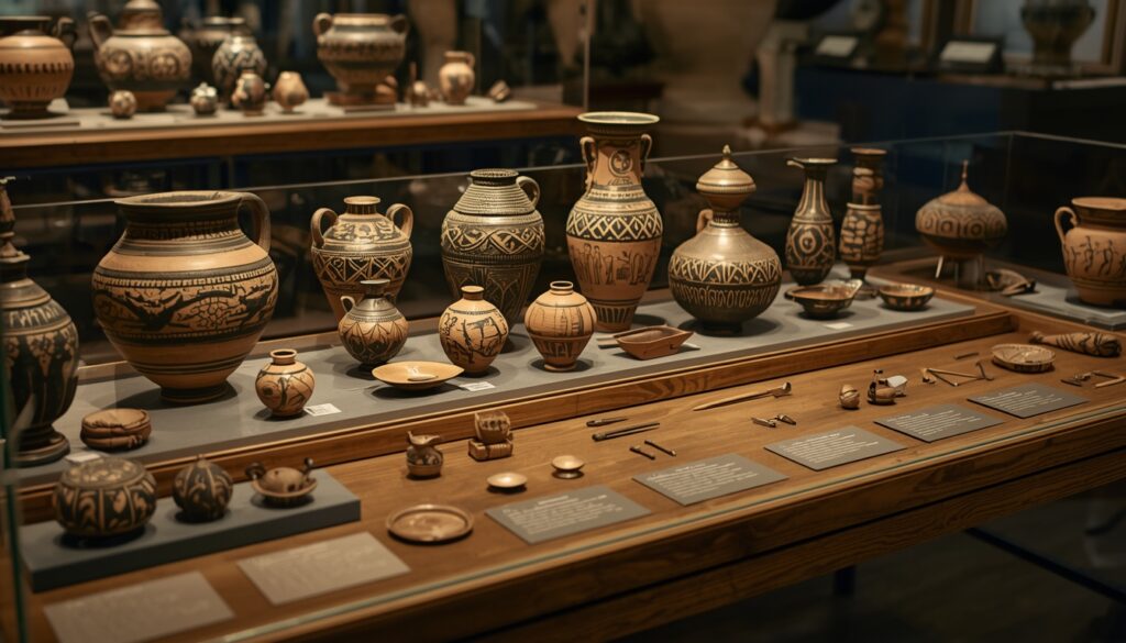 Ancient Greek family receiving a memorial gift in historical setting