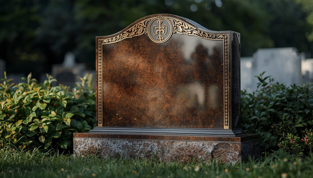 Elegant bronze headstone memorial in a serene cemetery setting
