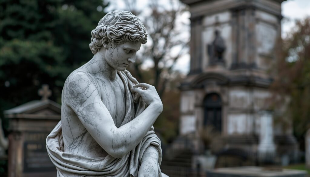 Classical nude statue used as an artistic memorial in a cemetery