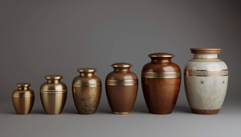 Cremation urns in various sizes for comparison