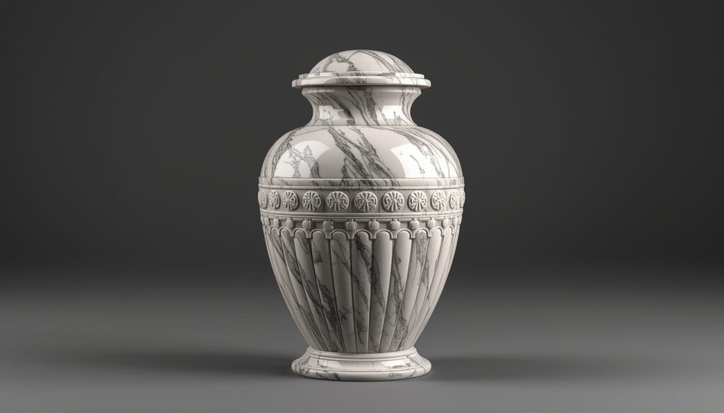 Marble Grecian-style memorial urn