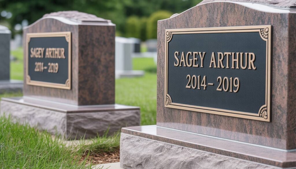 Bronze and granite memorial headstones showing durable materials used for cemetery markers