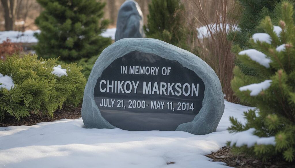 Memorial statue placed in a peaceful winter garden