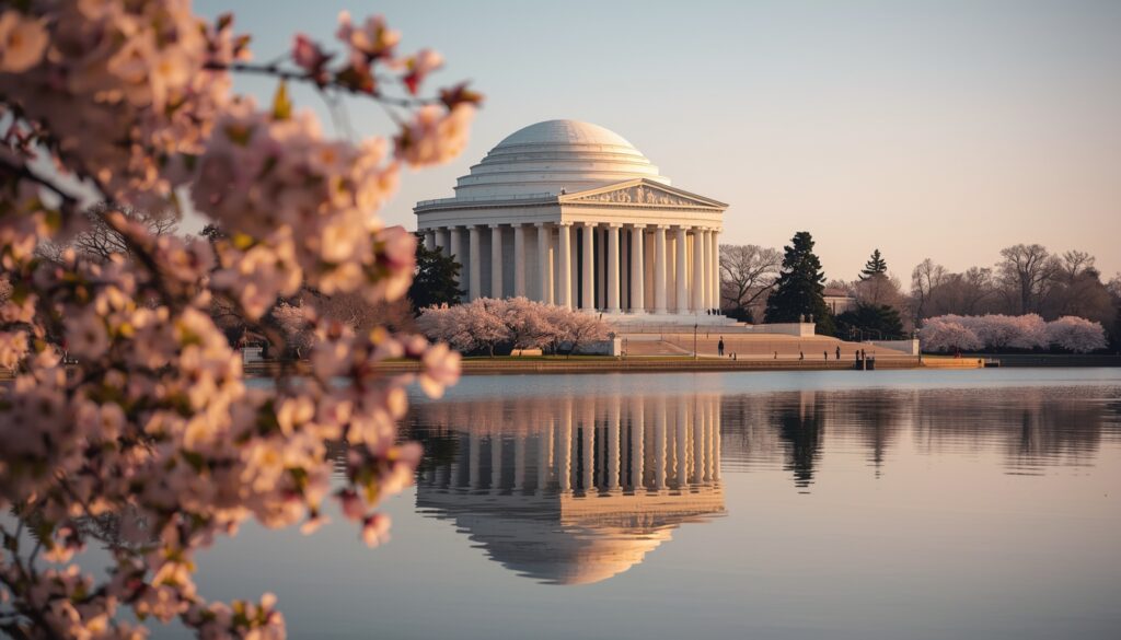 Jefferson Memorial columns reflected in the Tidal Basin