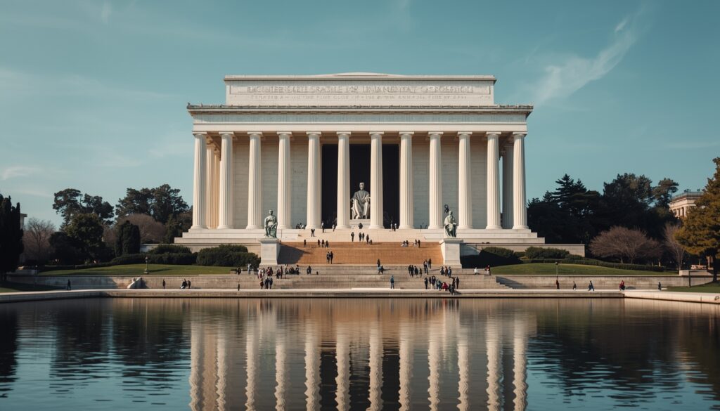 Exterior view of the Lincoln Memorial with reflecting pool