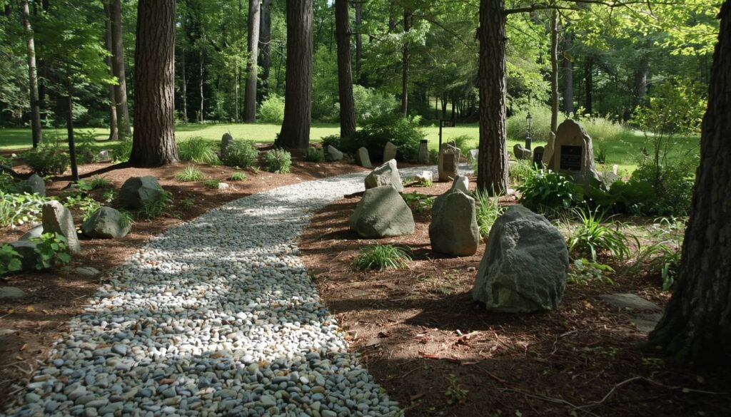 Memorial rocks displayed in garden and natural outdoor settings