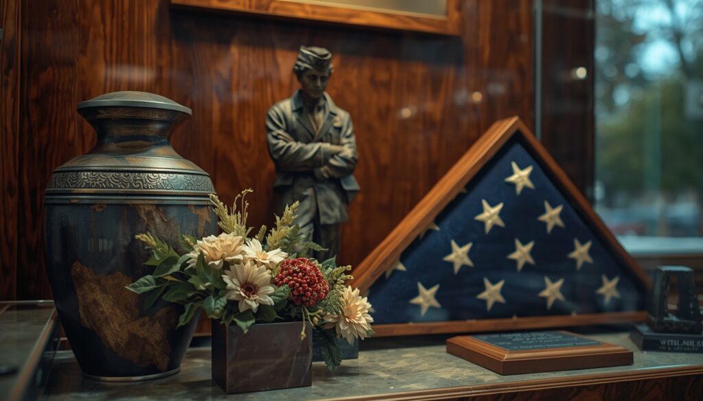 Memorial urns, statues, and flag cases used to honor loved ones