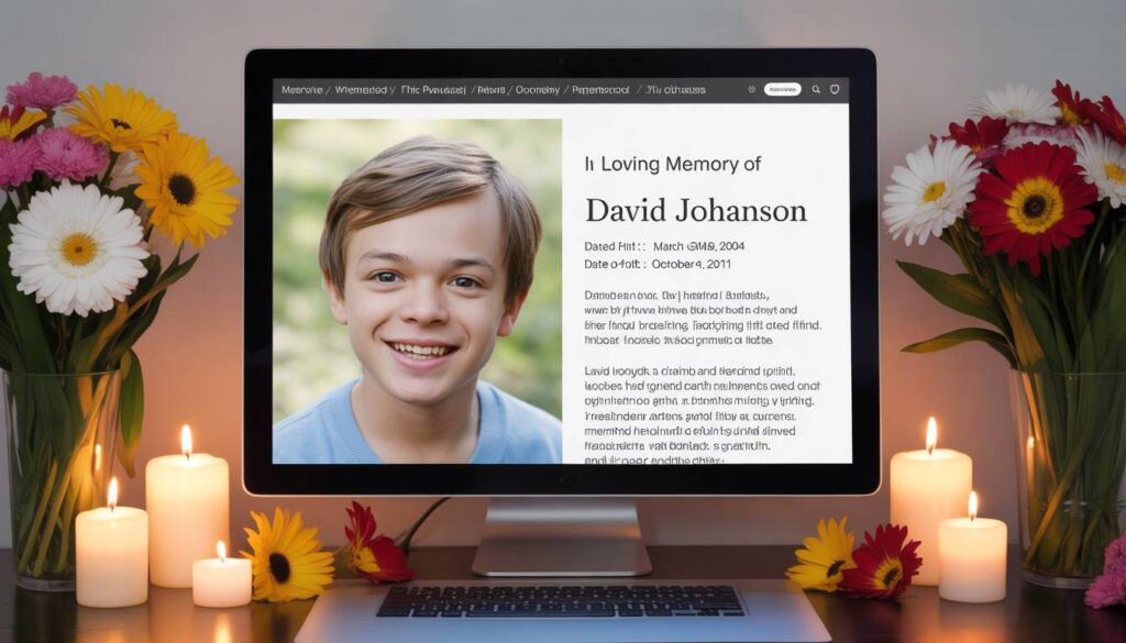 Memorial website with tribute information and photos