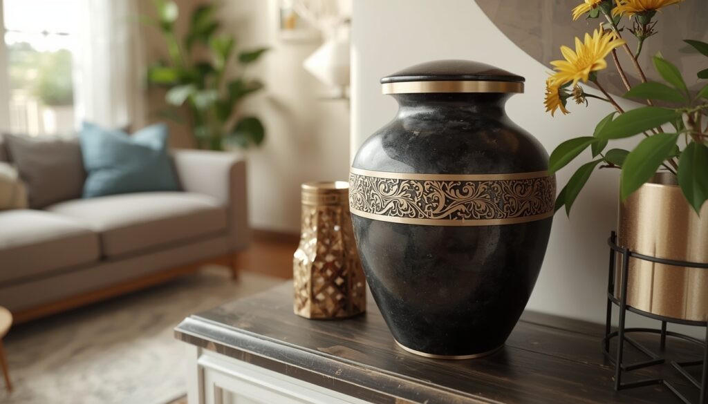 Personalized cremation urn displayed as a meaningful memorial heirloom