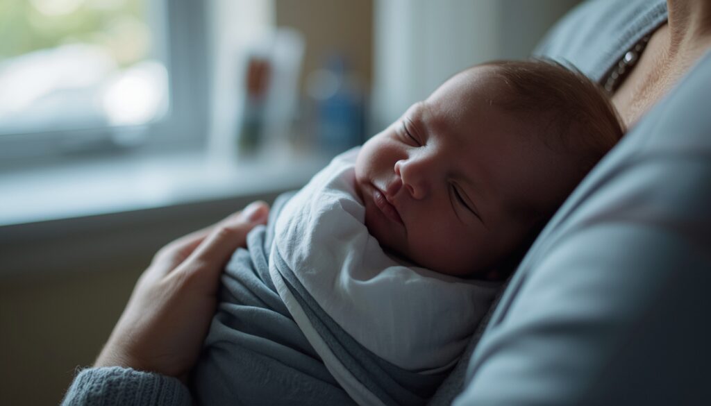 Newborn baby held gently by parent in natural light