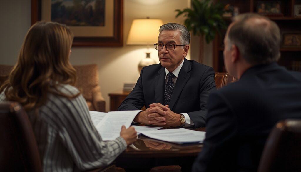 Funeral director explaining memorial service options to a family.