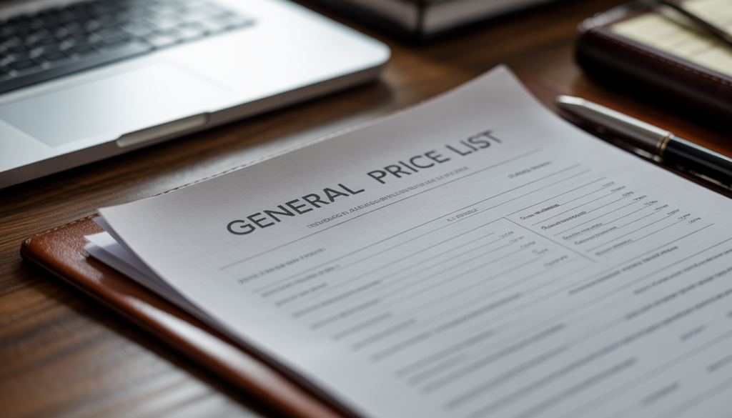 General Price List document provided by a funeral home.